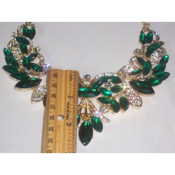 green Rhinestone Necklace Set Wedding MOB Bridal Prom Necklace Party Formal - Picture 7 of 7